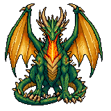 Dragón adulto de escamas verdes y alas doradas